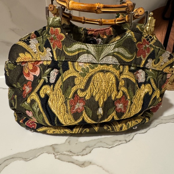 Vintage Talbots Bag Tapestry Purse Bamboo Handles Rich Colors Magnetic Closure - Picture 2 of 7
